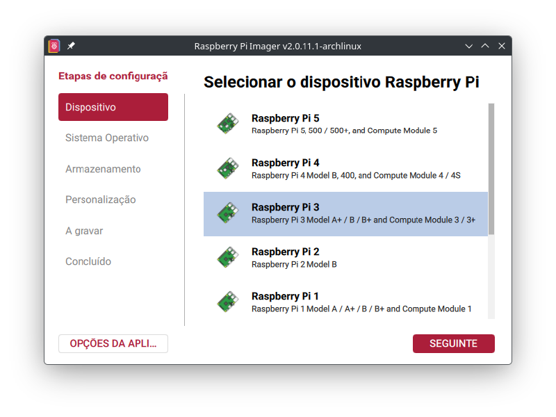 Seleccionar o RPi alvo