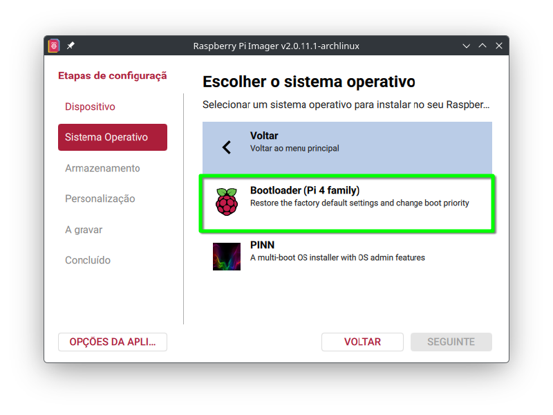 Escolher Versão do RaspberryPi